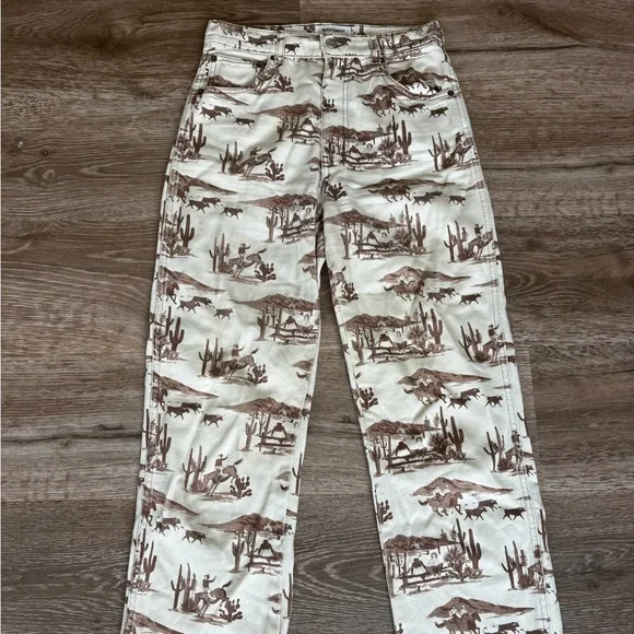 Reformation High Rise Jeans in Cream and Brown - Picture 3 of 5